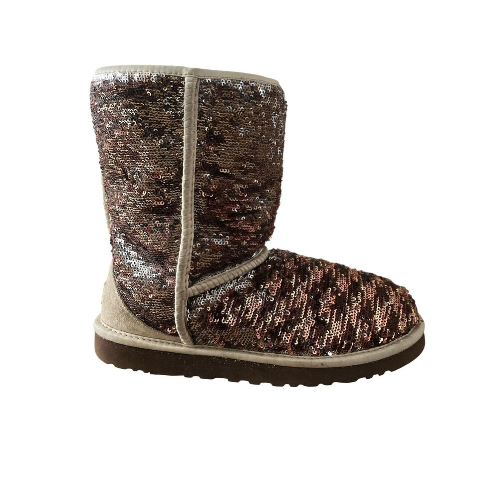 UGG Brown and Silver Sequin Booties S Twin Face Grade A Sheepskin S 8 Outdoor